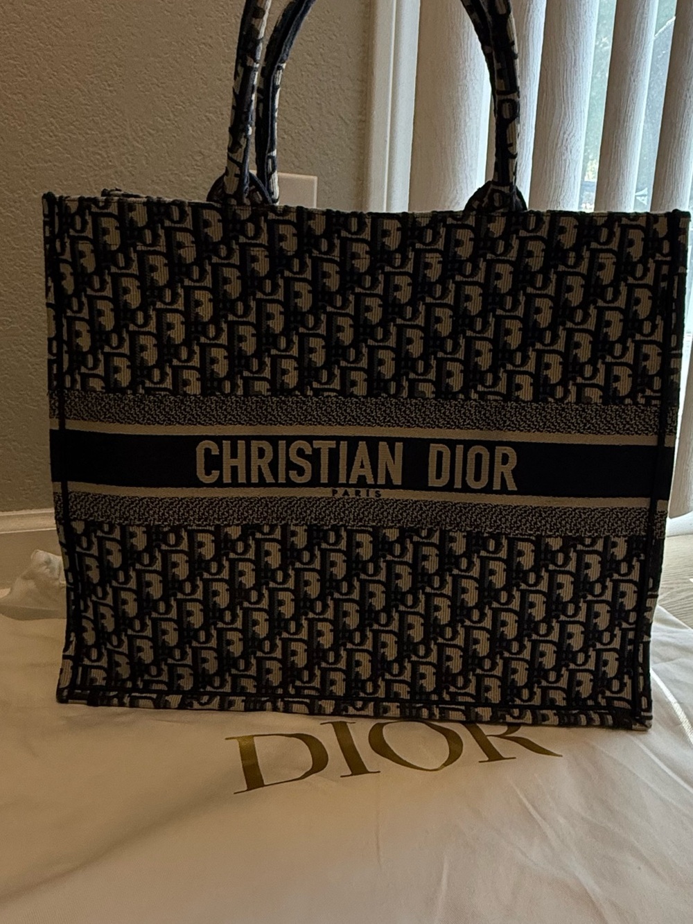 Dior Black and Cream Oblique Canvas Book Tote